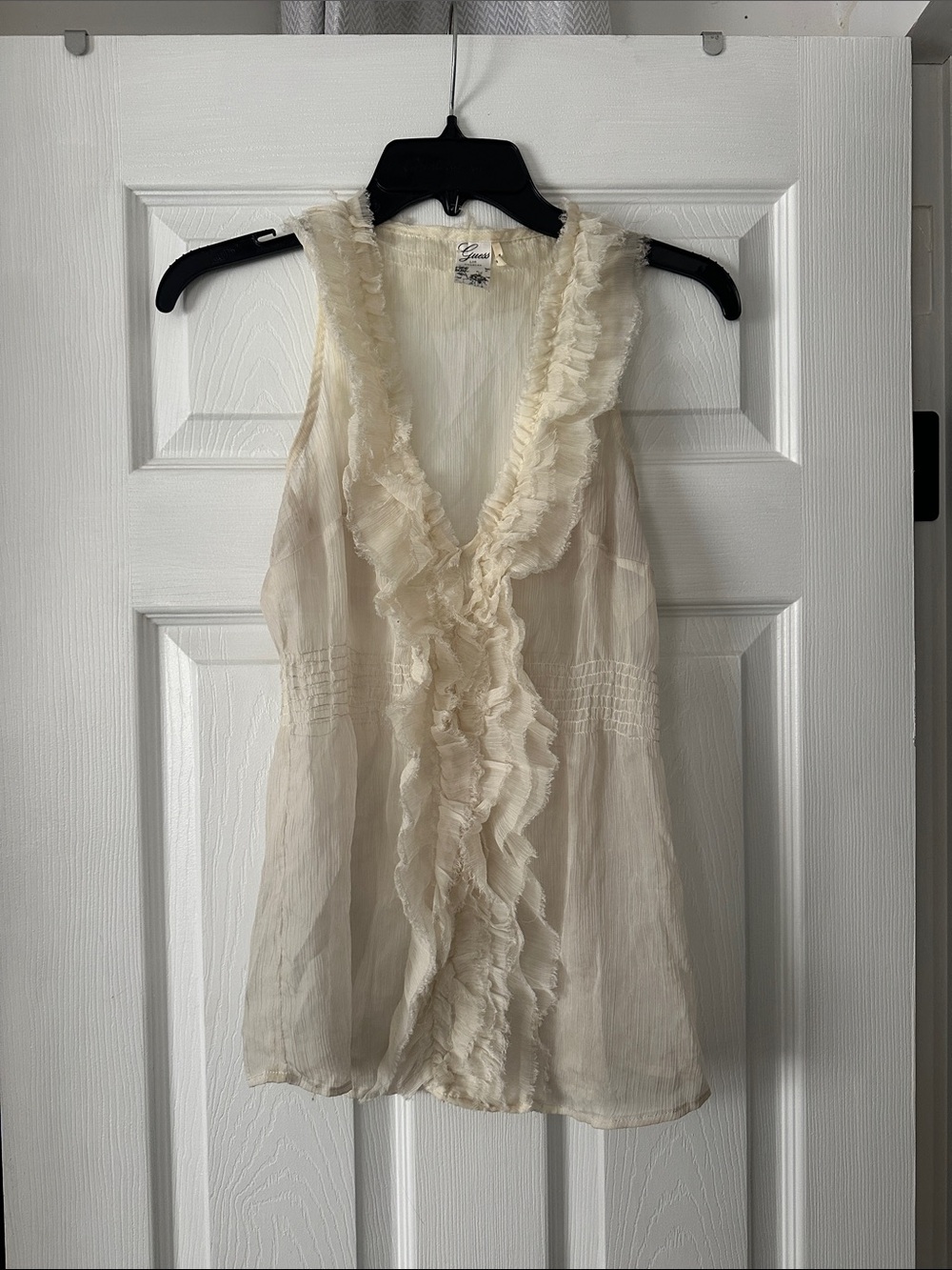 Guess by Marciano Ivory Ruffle V-Neck Sleeveless Camisole